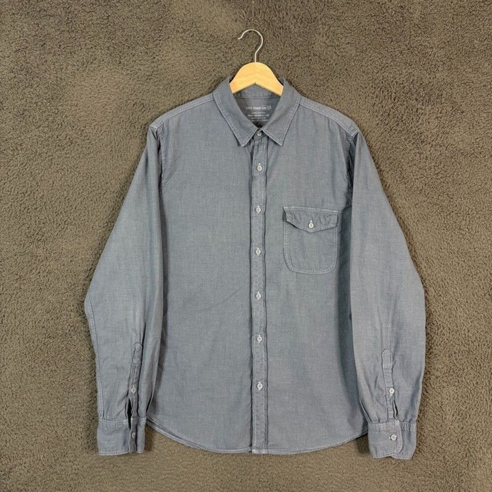 Save Khaki United Shirt Mens Large Blue Button Up Long Sleeve Casual Made in USA
